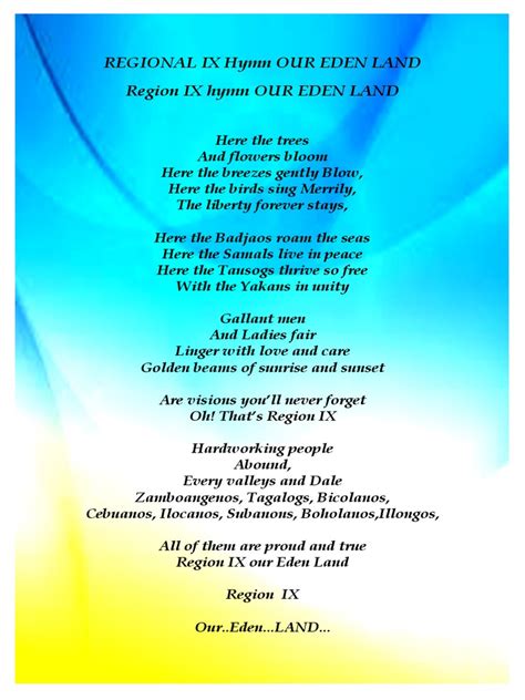 zchs main hymn lyrics|Region IX hymn OUR EDEN LAND.docx .